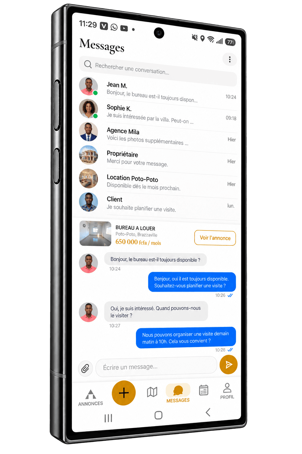 Messagerie Altimmo reliant une conversation à une annonce immobilière